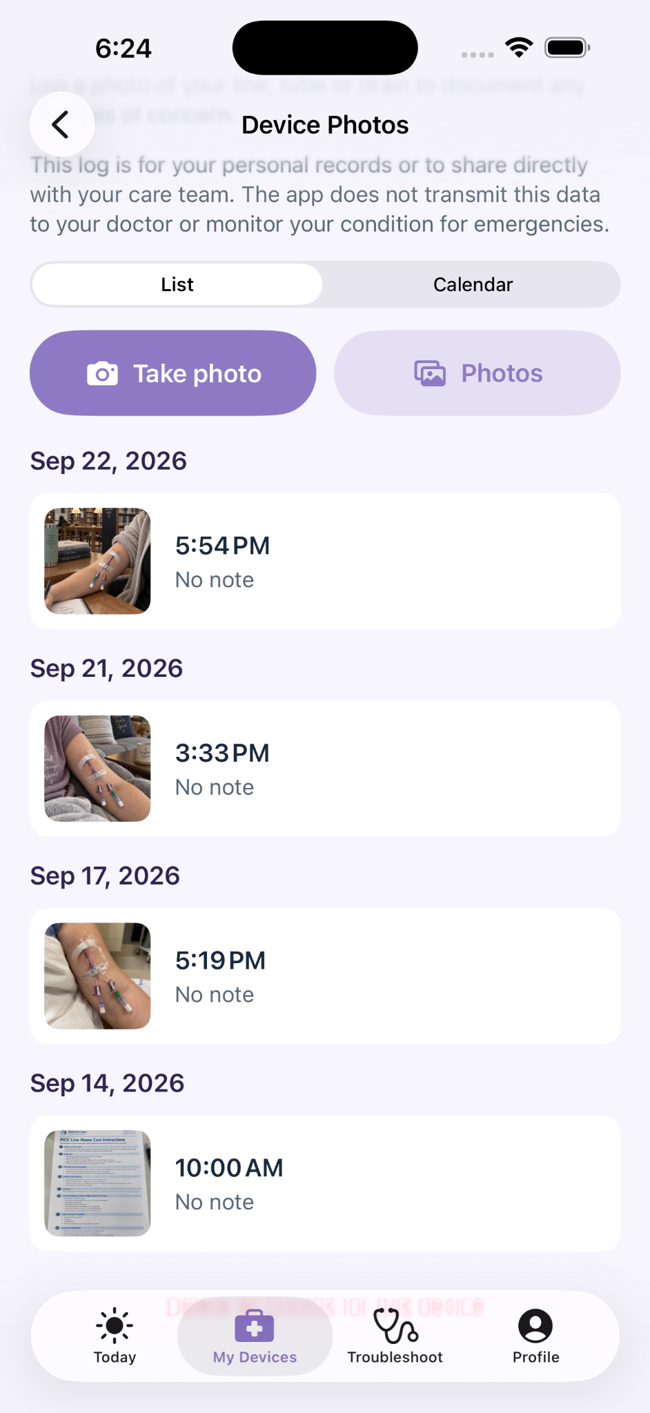 Device photo log