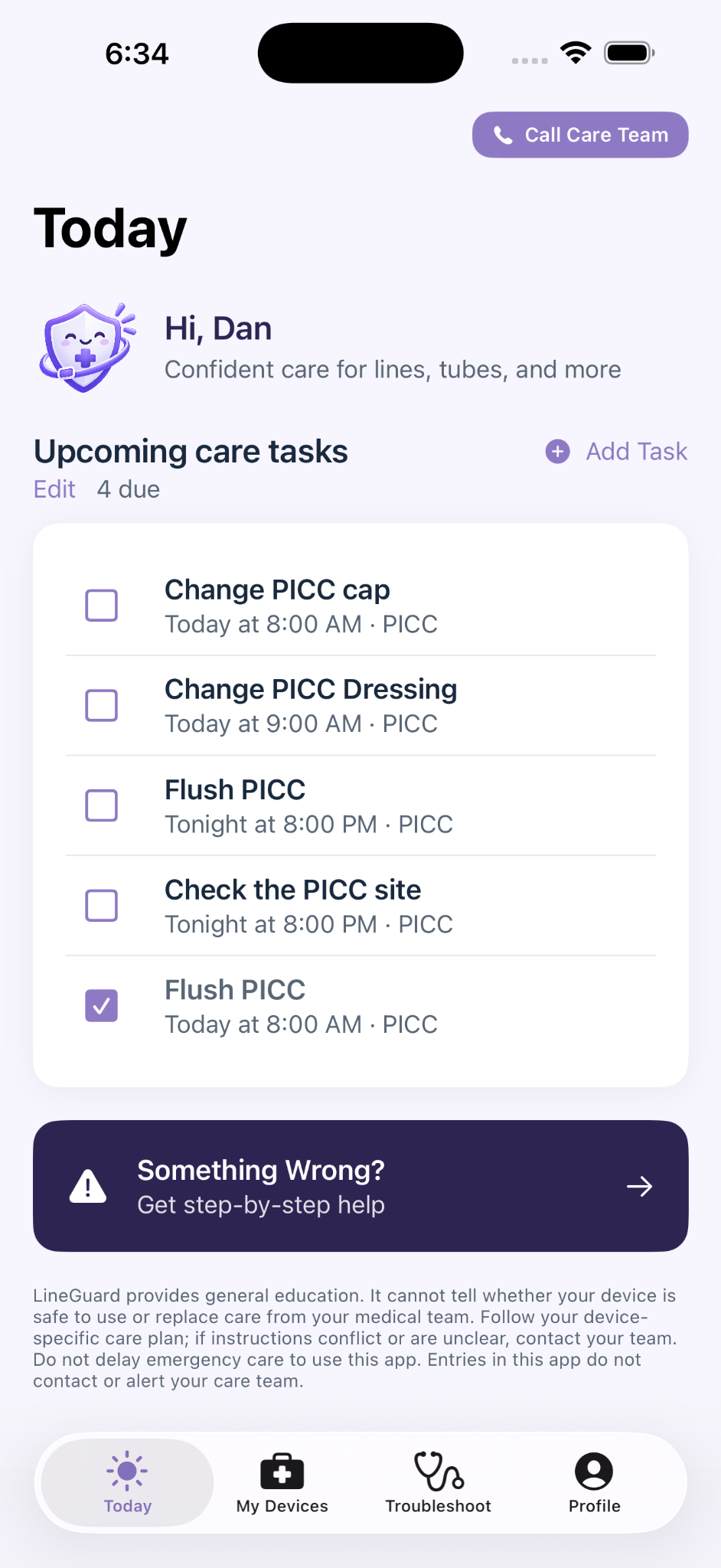 Today care tasks screen