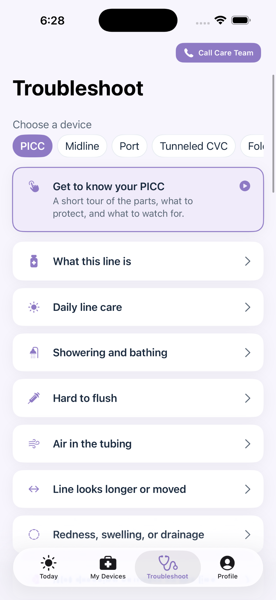 Troubleshooting screen